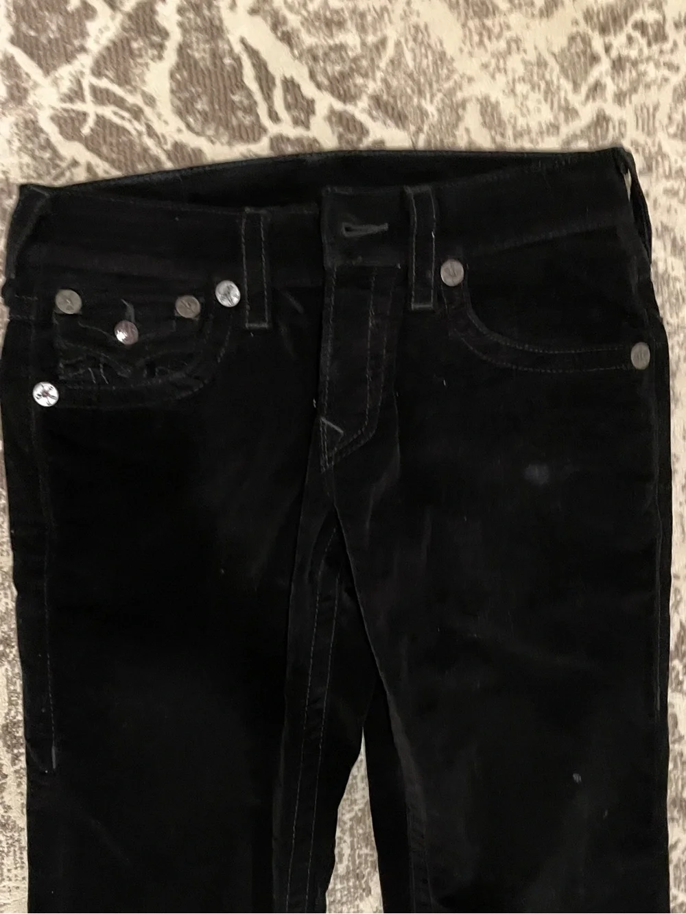 True Religion Men Slim Jeans in Black with Signature Flap Pocket